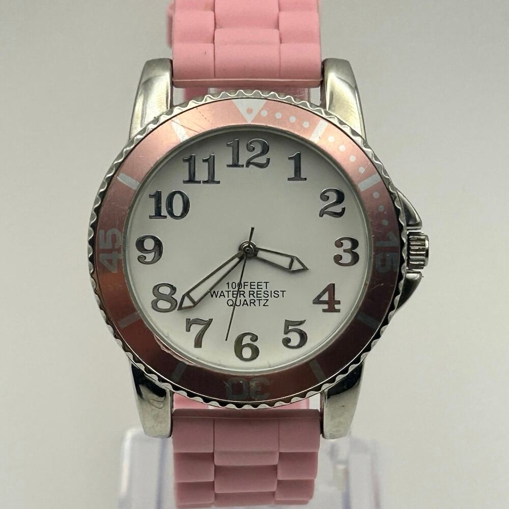 Women’s Pink Watch Stainless Steel White Dial Working New Battery